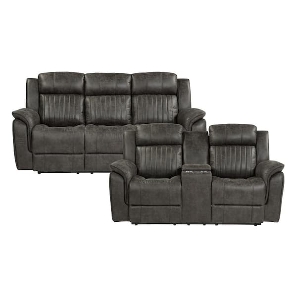 Lazzara Morelia 83.5 in. W Pillow Top Arm Microfiber Rectangle 2-Piece Manual Reclining Sofa Set in. Brownish Gray