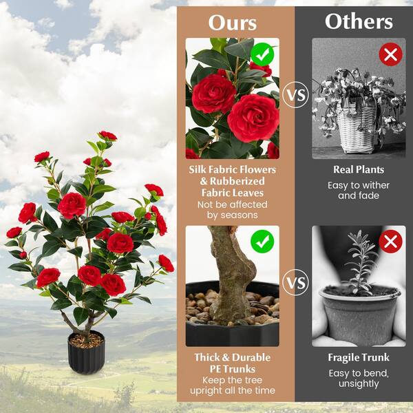 ANGELES HOME 3 ft. Green Artificial Camellia Tree Bonsai Faux