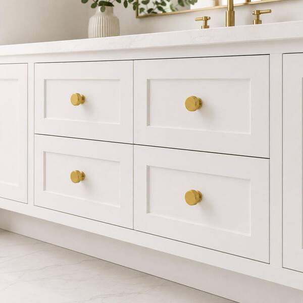 white and gold dresser knobs StyleWell 10-Pack Lovett 1-1/8 in. (29 mm) Brushed Cabinet Round Knob CHTHDKLBG11GS10 alternative women's dress