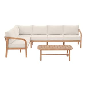 Hampton Bay Orleans Eucalyptus Outdoor Sectional with Almond Cushions