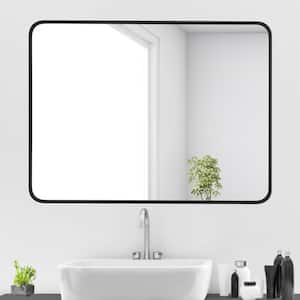 36 in. W x 48 in. H Modern Large Rounded Rectangular Metal Framed Wall Mounted Bathroom Vanity Mirror in Black