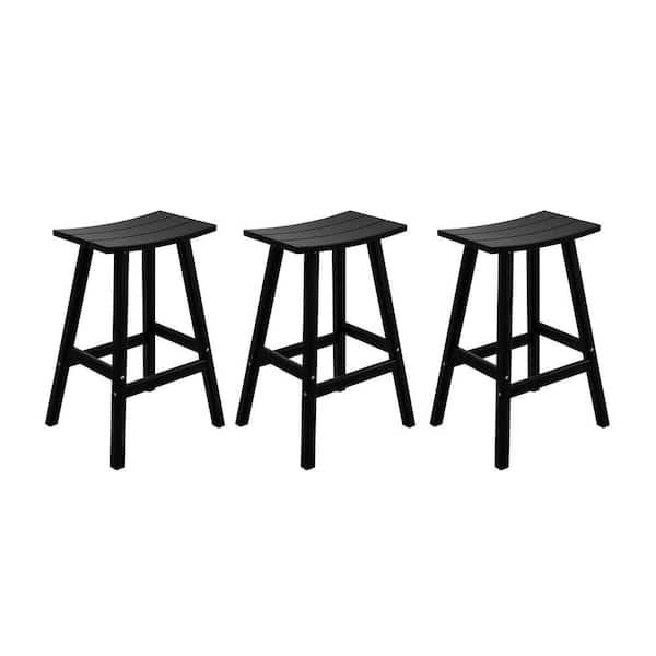 Franklin Black 29 in. Poly HDPE Fade Resistant Outdoor Patio Saddle Seat Pub Height Bar Stool (Set of 3)