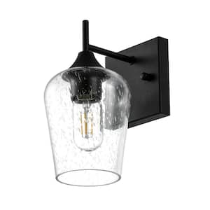 4.9 in. 1-Light Black Wall Sconce Bathroom Vanity Light with Clear Seeded Glass Shade