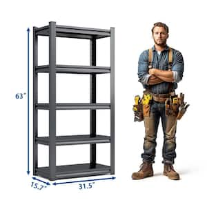 Heavy Duty 63 in. H 5-Shelf Black Metal Pantry Organizer Garage Storage Rack Shelf Metal Shelving w/Adjustable Shelves