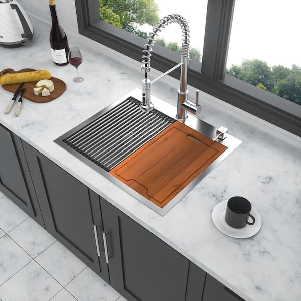 KBFmore 38 Inch Workstation Kitchen Sink with Sink Grid, Strainer Kit,  Colander and Rolling Up Grid