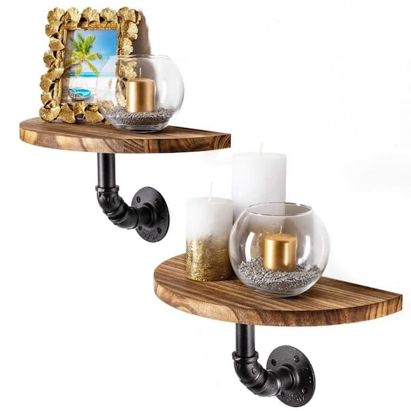 Unbranded Floating Shelves for Wall - Hanging Shelves Set of 2. Wall Mounted Shelves with Industrial Pipes. Rustic Wood Shelves