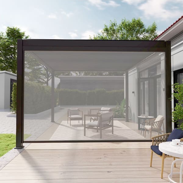 12 ft. Outdoor Shade Pull Down Privacy Screen for Pergola Accessories, UV Resistant Guard, Brown