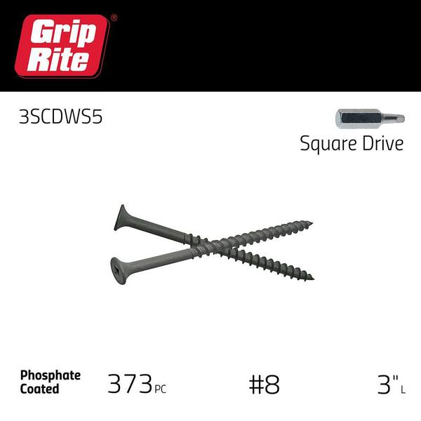 Grip-Rite #8 x 3 in. Square Drive Bugle Head Coarse Thread Drywall Screws 5 lb. Box - image 4