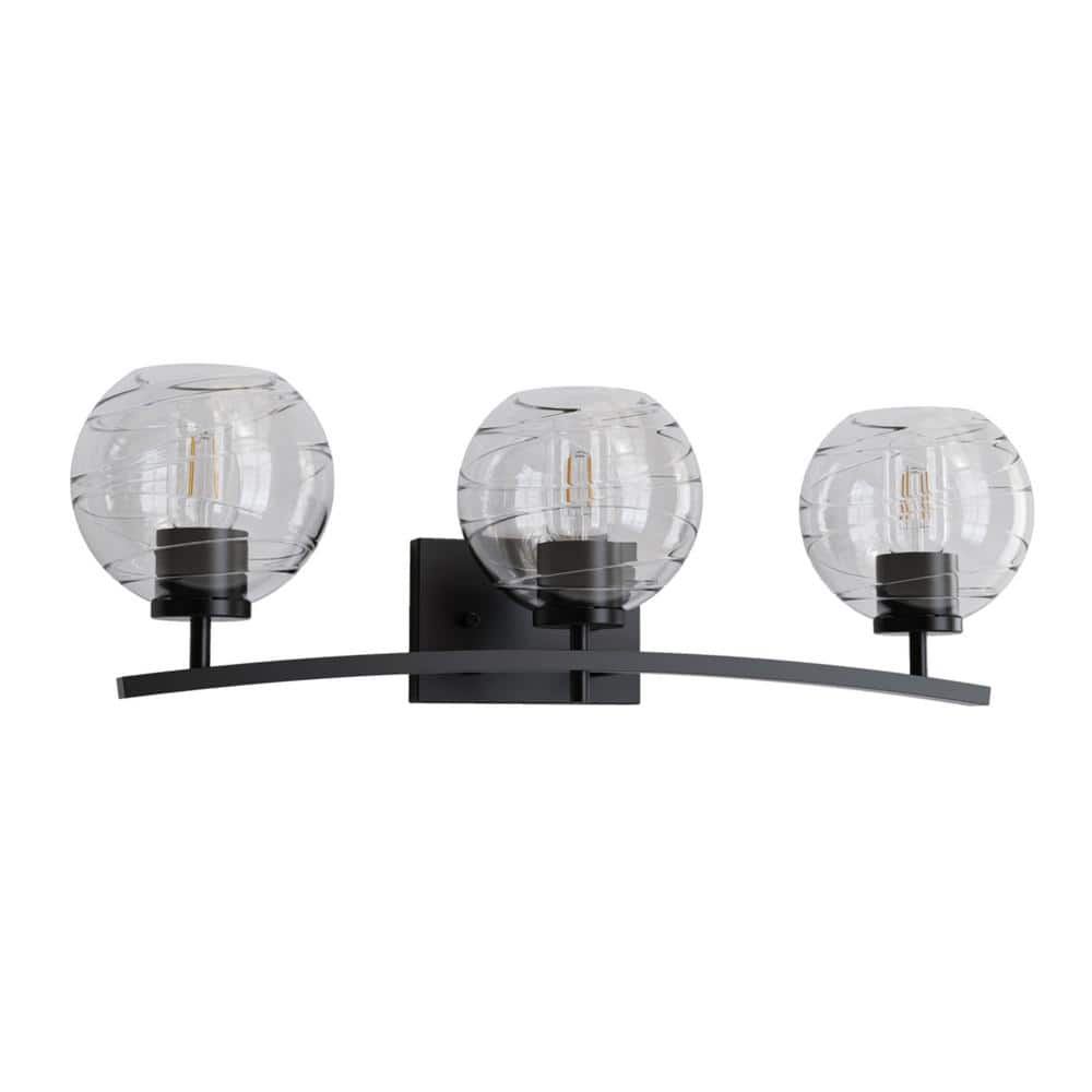 25 in. 3-Light Matte Black Globe Vanity Light with Clear Glass Shade for Bathroom Dimmable price history on PriceWatchPro