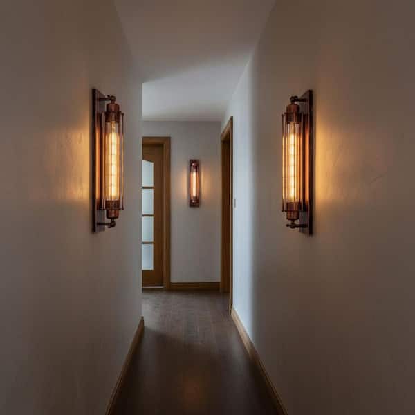 4 in. 1-Light Rust Wall Sconce, Retro Industrial Wrought Iron Fixture for Indoor Hallways and Covered Outdoor Spaces