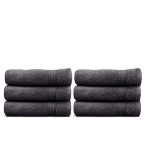 6-Piece Dark Gray Geometric 100% Cotton Hand Towel Set