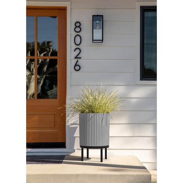 Demi Medium Gray Plastic Round Planter with Black Stand and Drainage Holes (15 in. L x 15 in. W x 22 in. H) (2-Pack)