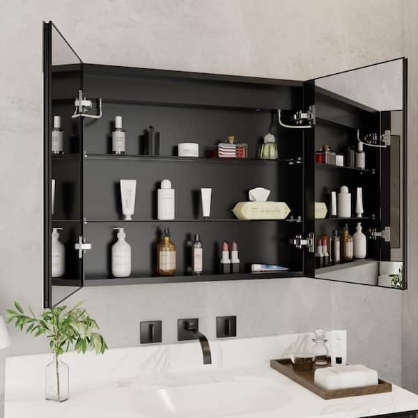 30 in. W x 26 in. H Rectangular Black Aluminum Recessed/Surface Mount Dimmable Medicine Cabinet with Mirror LED