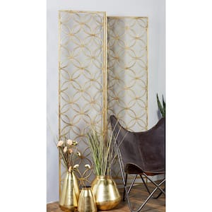 7 ft. Brass 3 Panel Geometric Hinged Foldable Partition Room Divider Screen