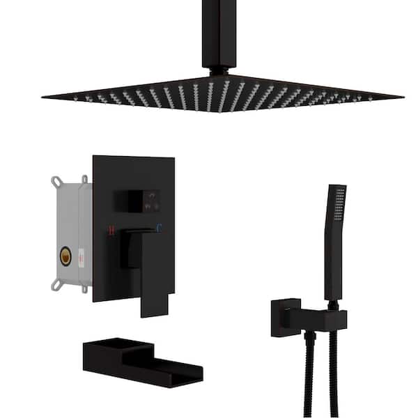 3-Spray Settings Dual Ceiling Mount 12 in. Fixed and Handheld Shower Head 1.8 GPM Shower System in Oil Rubber Bronze