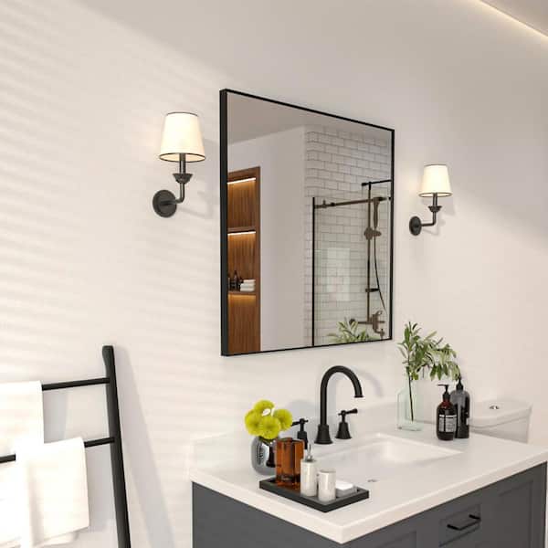 Aura 30 in. W x 30 in. H Rectangular Framed Wall Bathroom Vanity Mirror in Matte Black