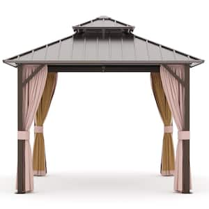 12 ft. x 12 ft. Aluminum Outdoor Gazebo with Double Galvanized Steel Roof, Ceiling Hook, Mosquito Netting and Curtains