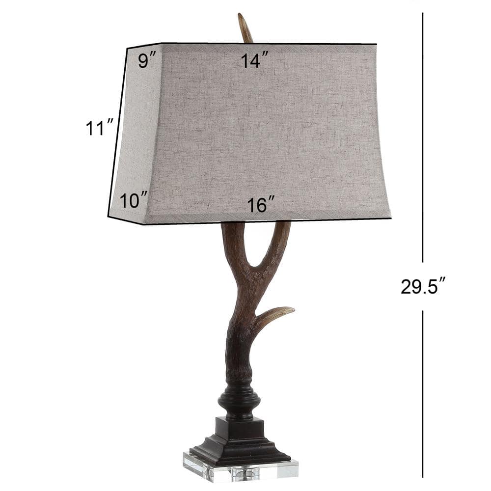 Rustic Brown Resin Antler Table Lamp with Linen Shade