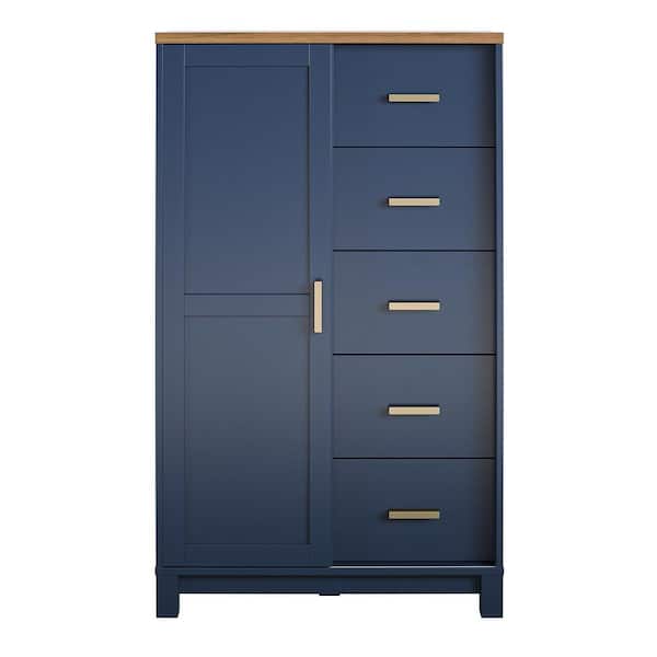 Ameriwood Home Armada, Navy with Walnut Top, 5-Drawers, 31.5 in., Chest of Drawers