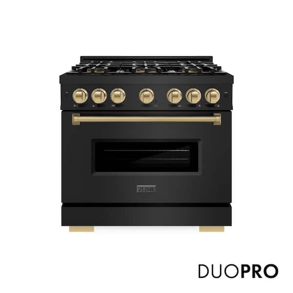 Autograph 36 in. Classic Gas Range with 6 DuoPro Burners and Gas Oven in Black Stainless Steel and Bronze Accents
