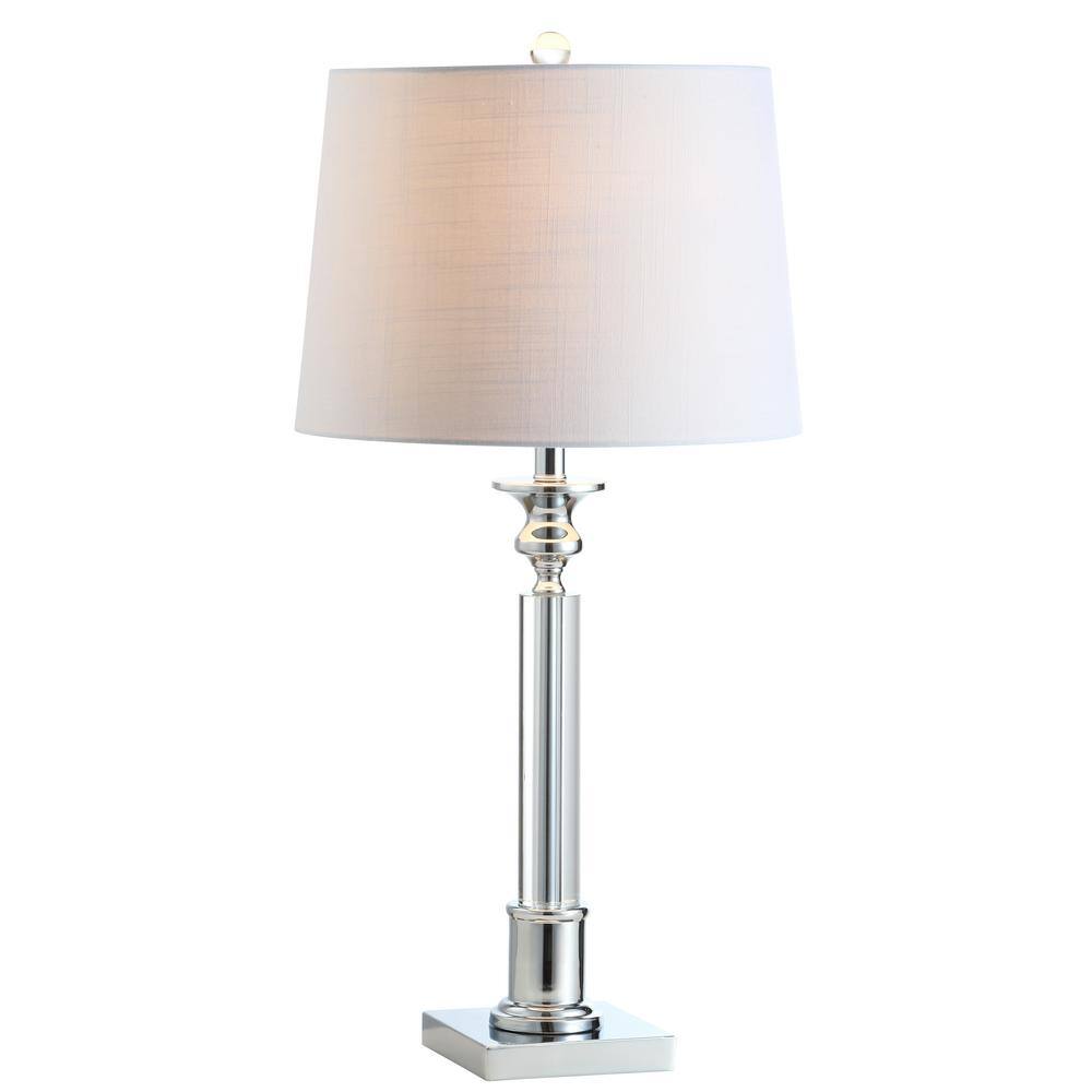 Dean 28" White Linen Shade Chrome Crystal Table Lamp
