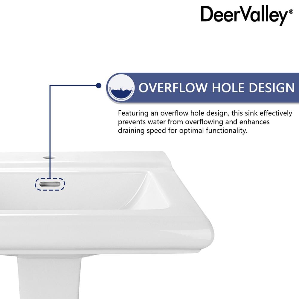 Apex 26" White Ceramic Rectangular Pedestal Bathroom Sink