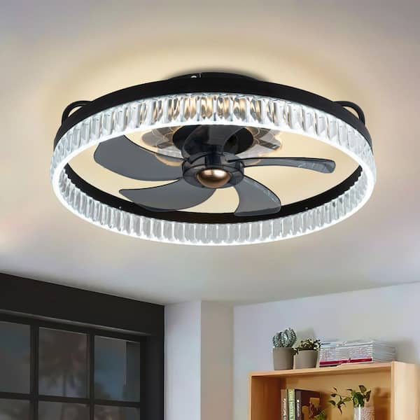 Tivleed 19.7 in. LED Indoor Black Plastic Crystal Ceiling Fan Light with Rotating Blades, APP and Remote Control