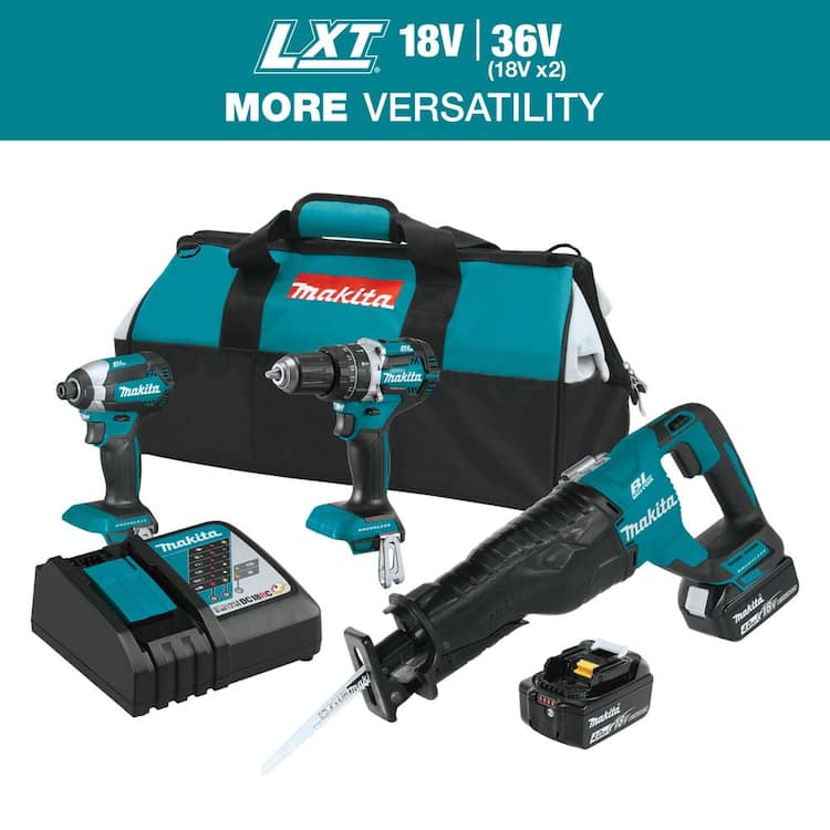 Makita 18V LXT Lithium-Ion Brushless Cordless Combo Kit (3-Tool) with (2) 4.0 Ah Batteries, Rapid Charger, and Tool Bag