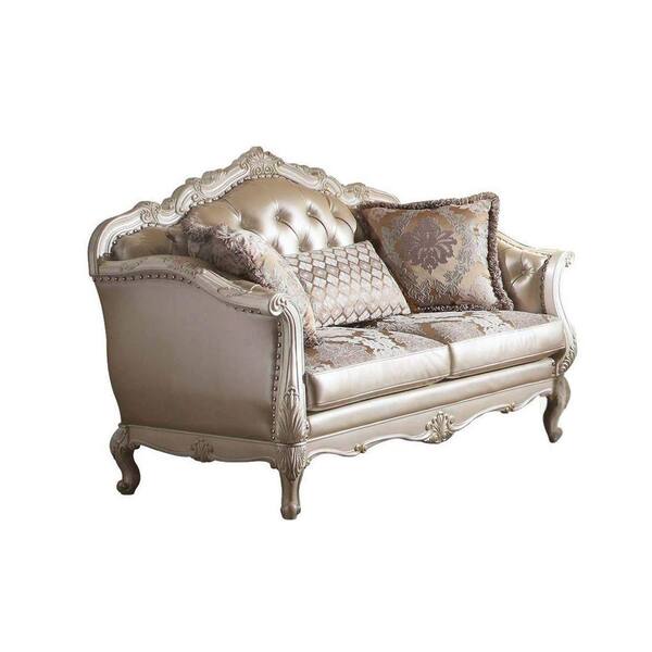 Benjara 37 in. Gold Solid Faux Leather 2Seater Loveseat with Queen