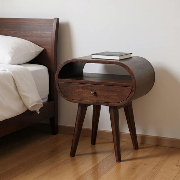 Walnut 1 Drawer 17.70 in. Nightstand