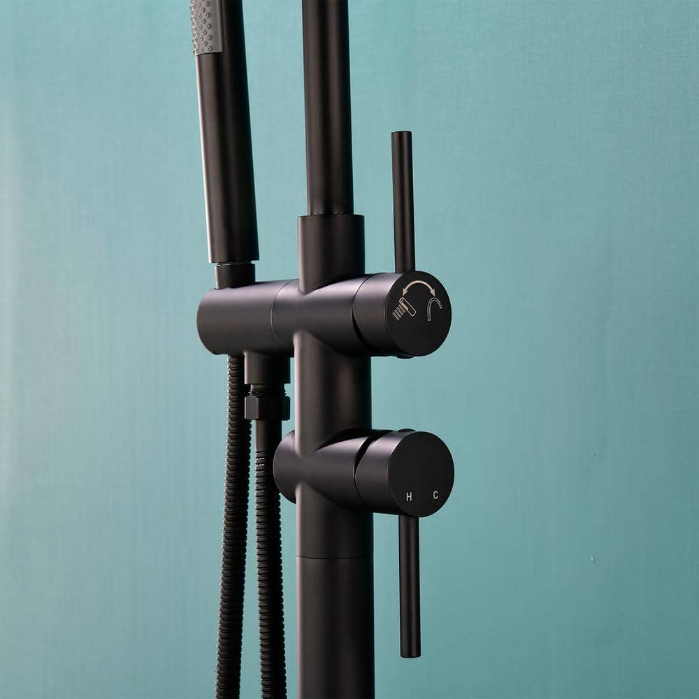 Matte Black Brass Freestanding Tub Filler with Handheld Shower