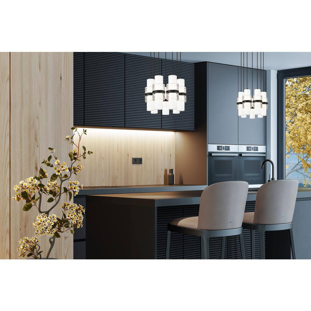 Matte Black Spiral 7-Light Chandelier with Glass Shades
