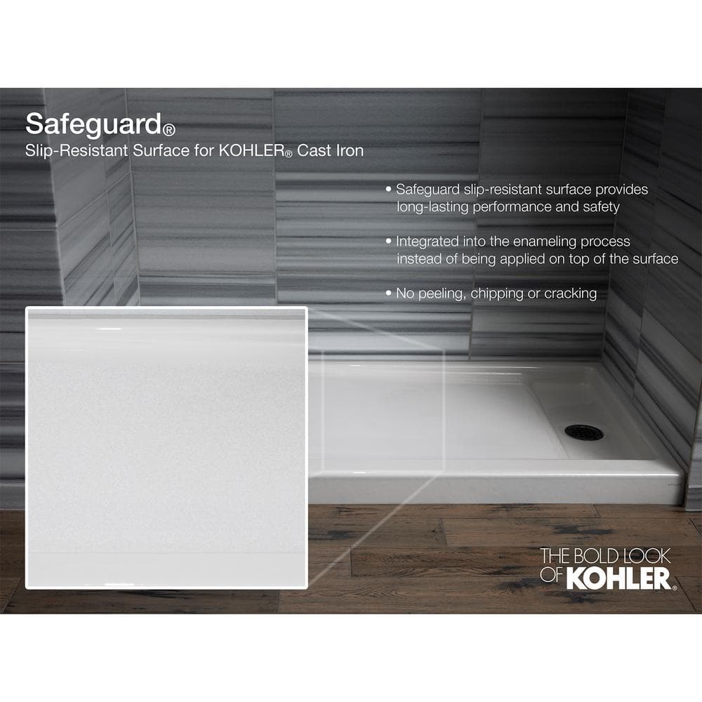 Bellwether White Enameled Cast Iron Shower Base with Right Drain
