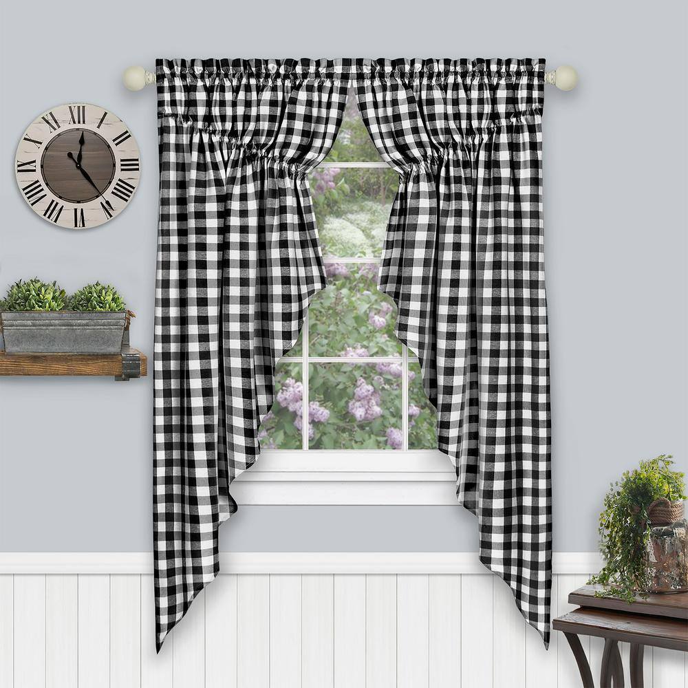 Buffalo Check Black and White Cotton Polyester Light Filtering Window Drapes