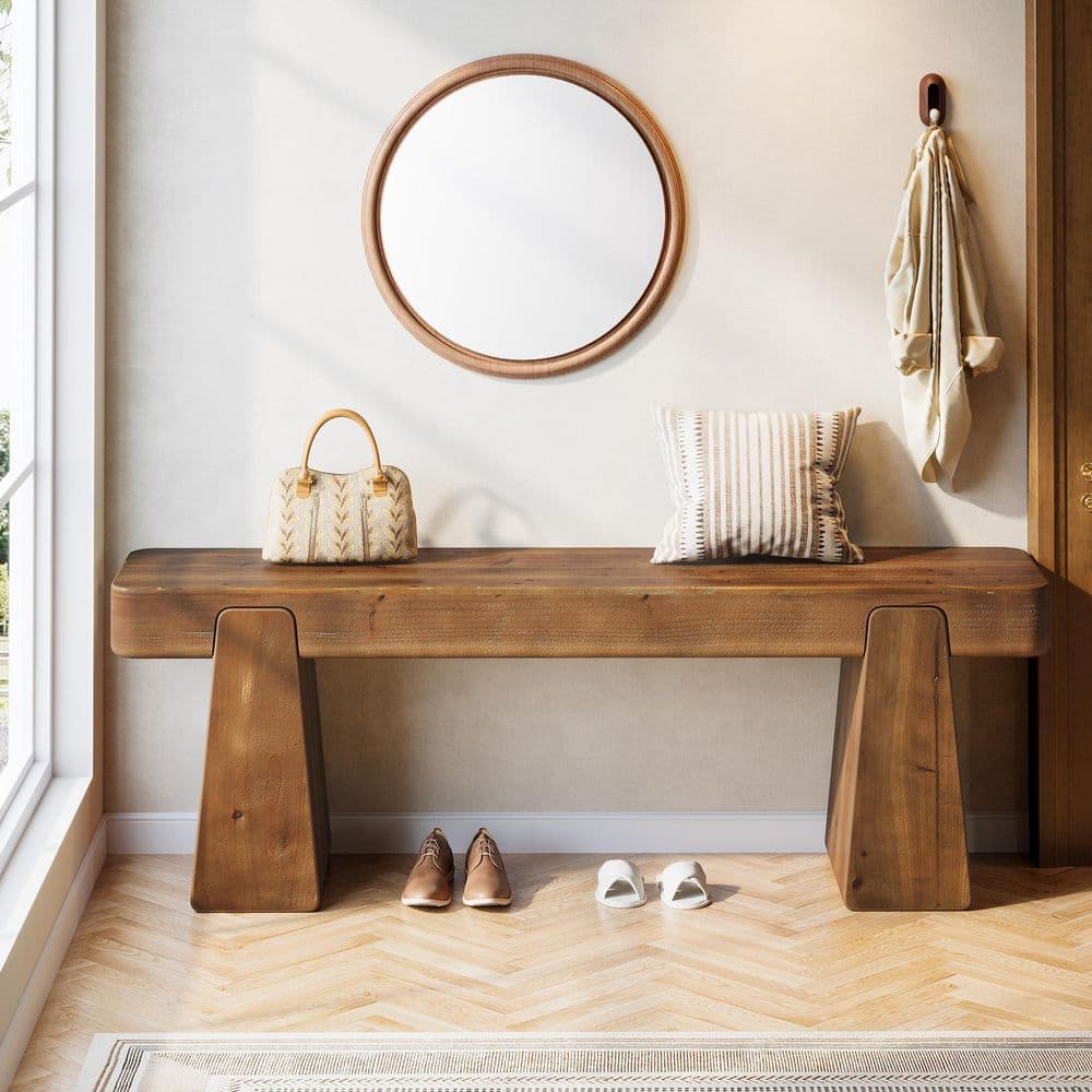 Natural 47 in. Solid Wood Entryway Bench, Long Farmhouse Shoe Bench, Heavy Duty Indoor Seating Bench for Hallway price history on PriceWatchPro