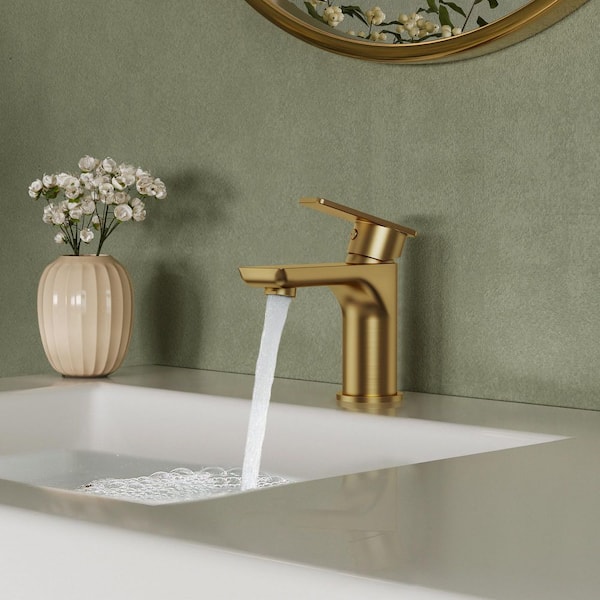 6 in. Faucet Height Single Handle Single Hole Bathroom Faucet 1.2 GPM Spot Resistant in Brushed Gold