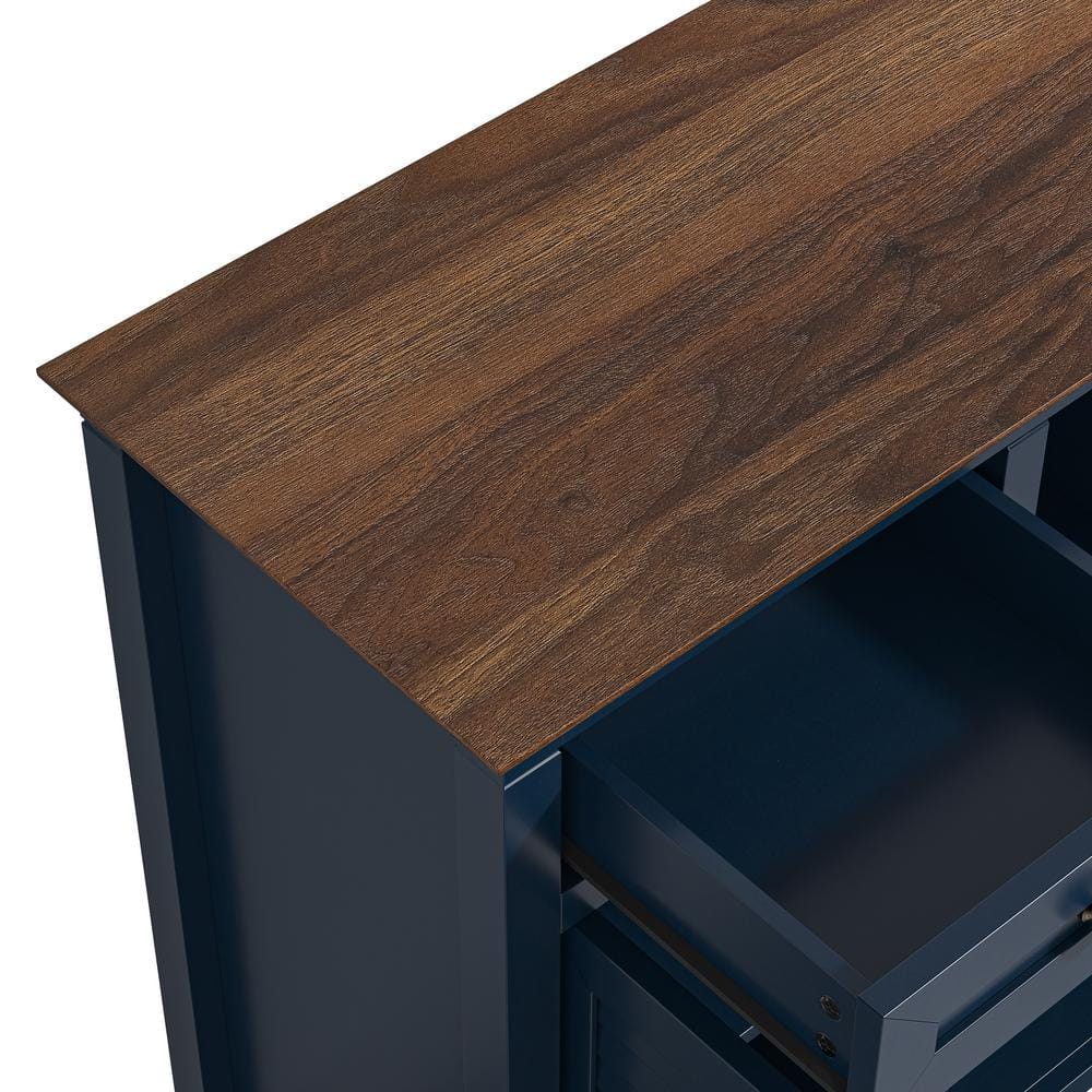 Navy Wood 48" Wine Cabinet with Drawers and Shelves