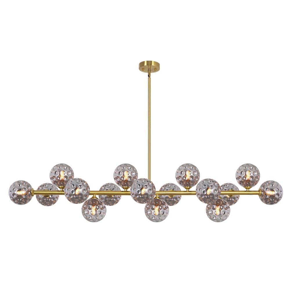 16-Light 54.33″ Gold/Smoke Grey Dimpled Glass Modern Linear Sputnik Chandelier for Dining Room with no bulbs included price history on PriceWatchPro