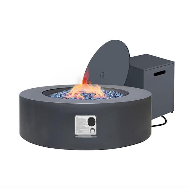 42-Inch Round Iron Gas Fire Pit Table, Includes Tank Cover, Gray