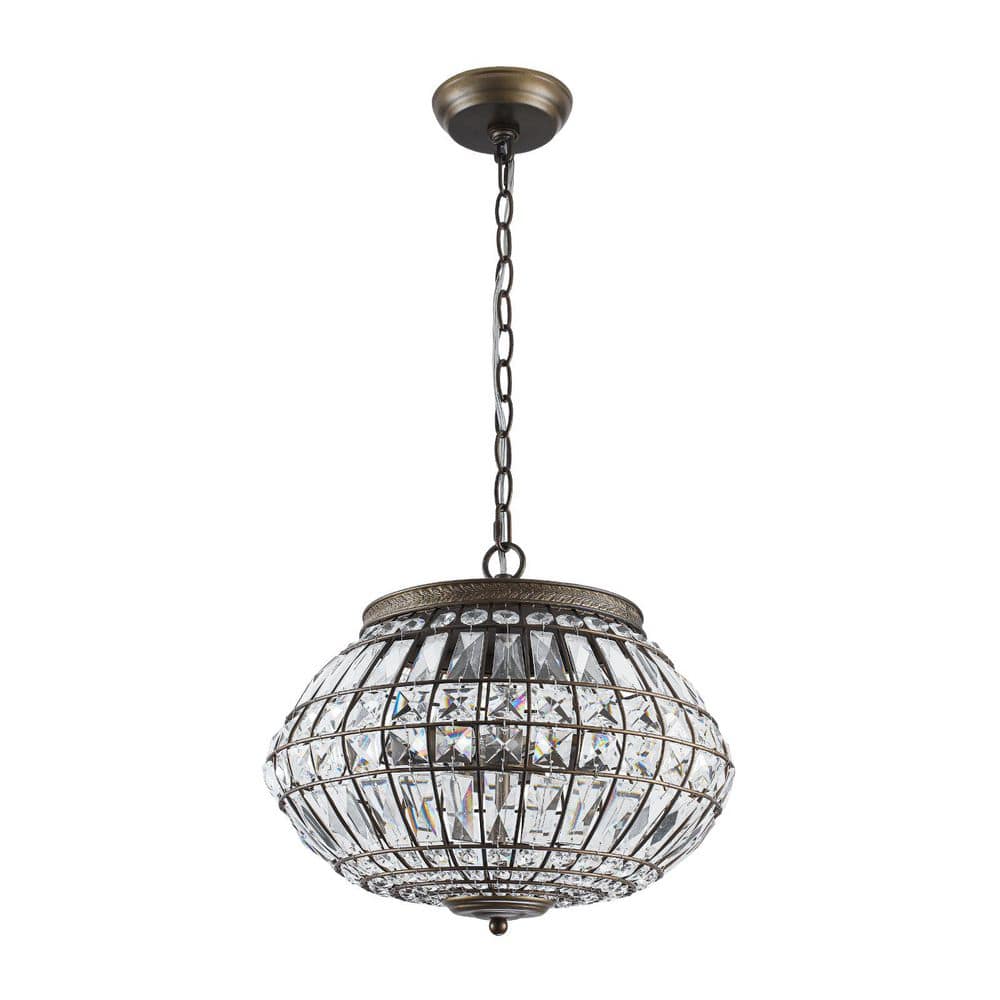 Iridescent 3-Light 15 in. W Vintage Traditional Antique Bronze Crystal Oval Pendant Light for Dining Room and Entryway price history on PriceWatchPro