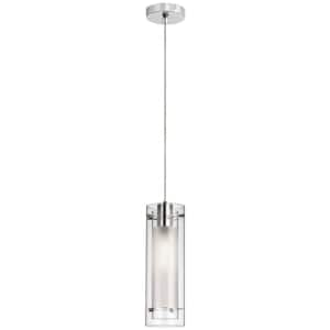 Pasha 100-Watt 1-Light Polished Chrome Shaded Pendant Light with Frosted Glass Shade No Bulbs Included