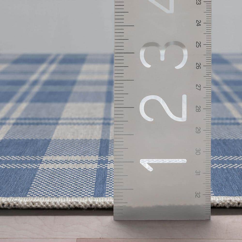 Apollo Blue and White Synthetic Flat Woven 5' x 7' Area Rug