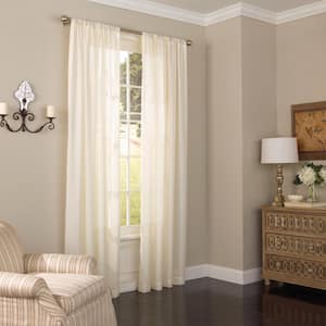 Chelsea Ivory Solid Polyester 52 in. W x 95 in. L Sheer Single Rod Pocket Curtain Panel