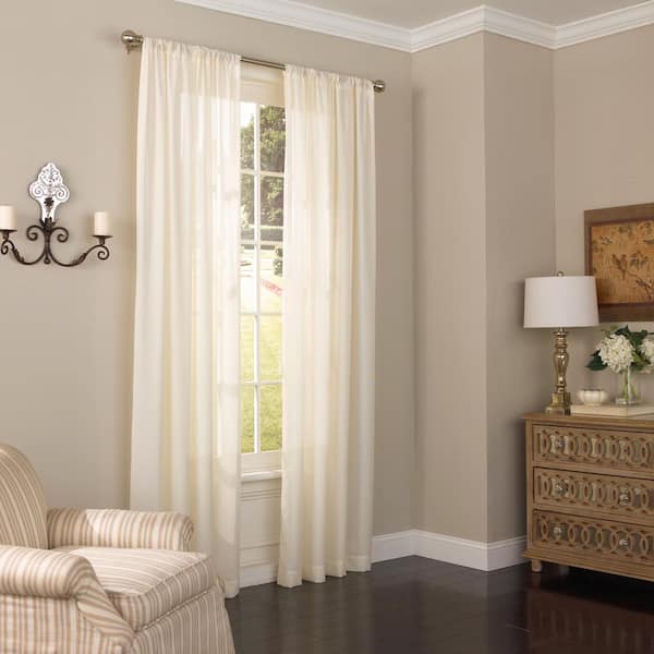 Eclipse Chelsea Ivory Solid Polyester 52 in. W x 95 in. L Sheer Single Rod Pocket Curtain Panel