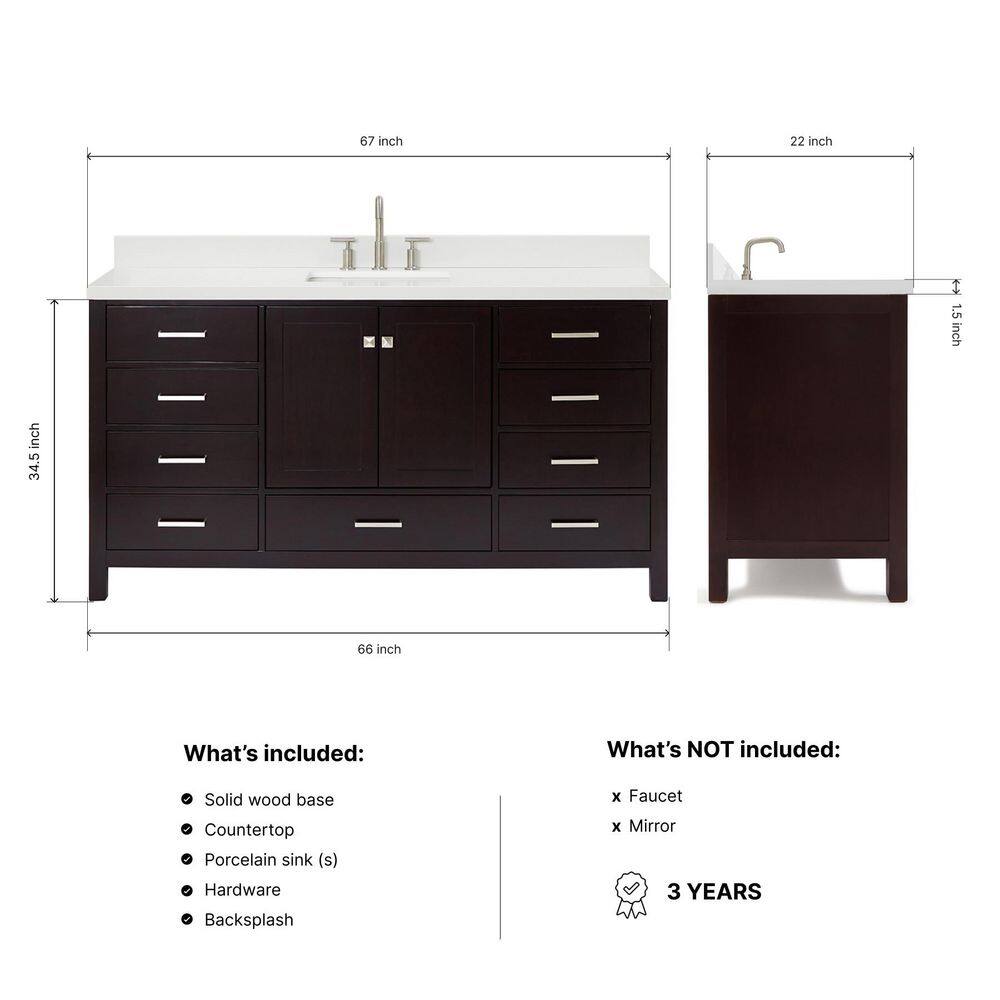 Espresso Solid Wood Freestanding Single Basin Vanity with Quartz Top