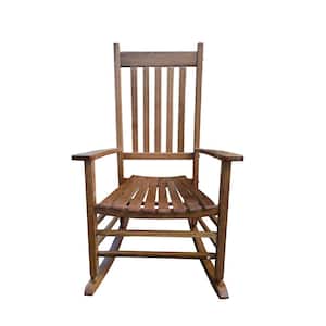 Wood Outdoor Rocking Chair, Deck Chair with Wide Armrests, Lounge Chair for Balcony Porch Outdoor Indoor in Brown