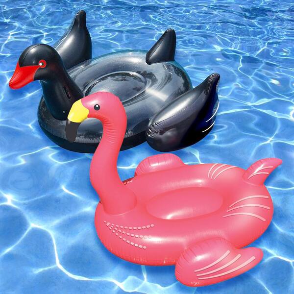 Swimline Giant Black Swan and Flamingo Swimming Pool Float Combo (2-Pack)