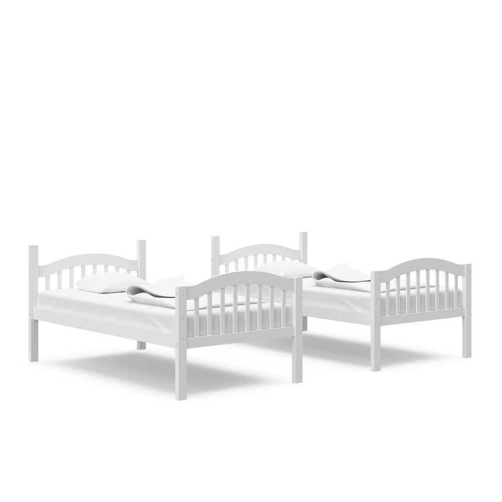White Twin Mission Wood Bunk Bed with Headboard and Slats