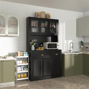 Kitchen Pantry Organizers with Adjustable Shelves, Buffet Cupboard and Microwave Stand in Black