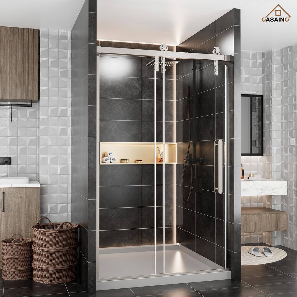 48'' Frameless Brushed Nickel Sliding Shower Door with Clear Glass